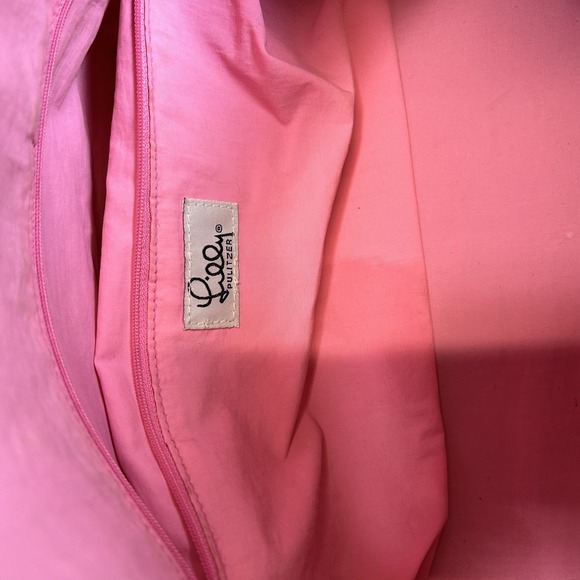 Lilly Pulitzer Sunflower Soleil Duffle Bag With Leather Strap Pink Green 20"x10" - Picture 6 of 13